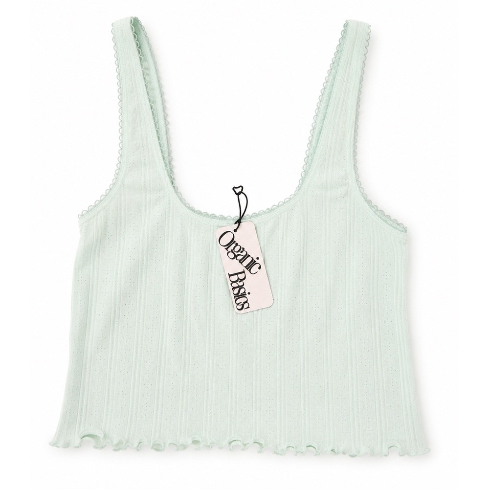 Organic Basics Mint Green Ribbed Crop Tank Top Women's Small NWT Pointelle Lace